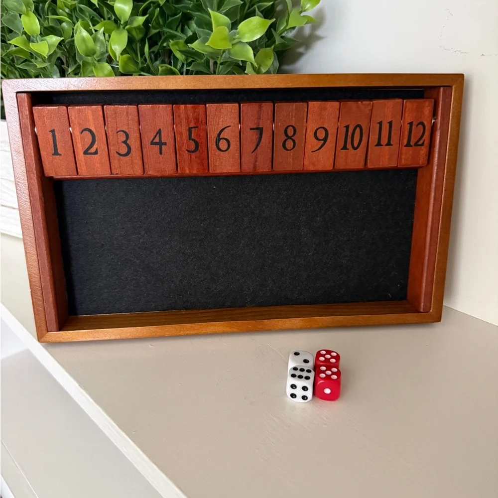 GlobalDream Natural Brown “Shut The Box” Dice Game, Wooden Board Table Math Game